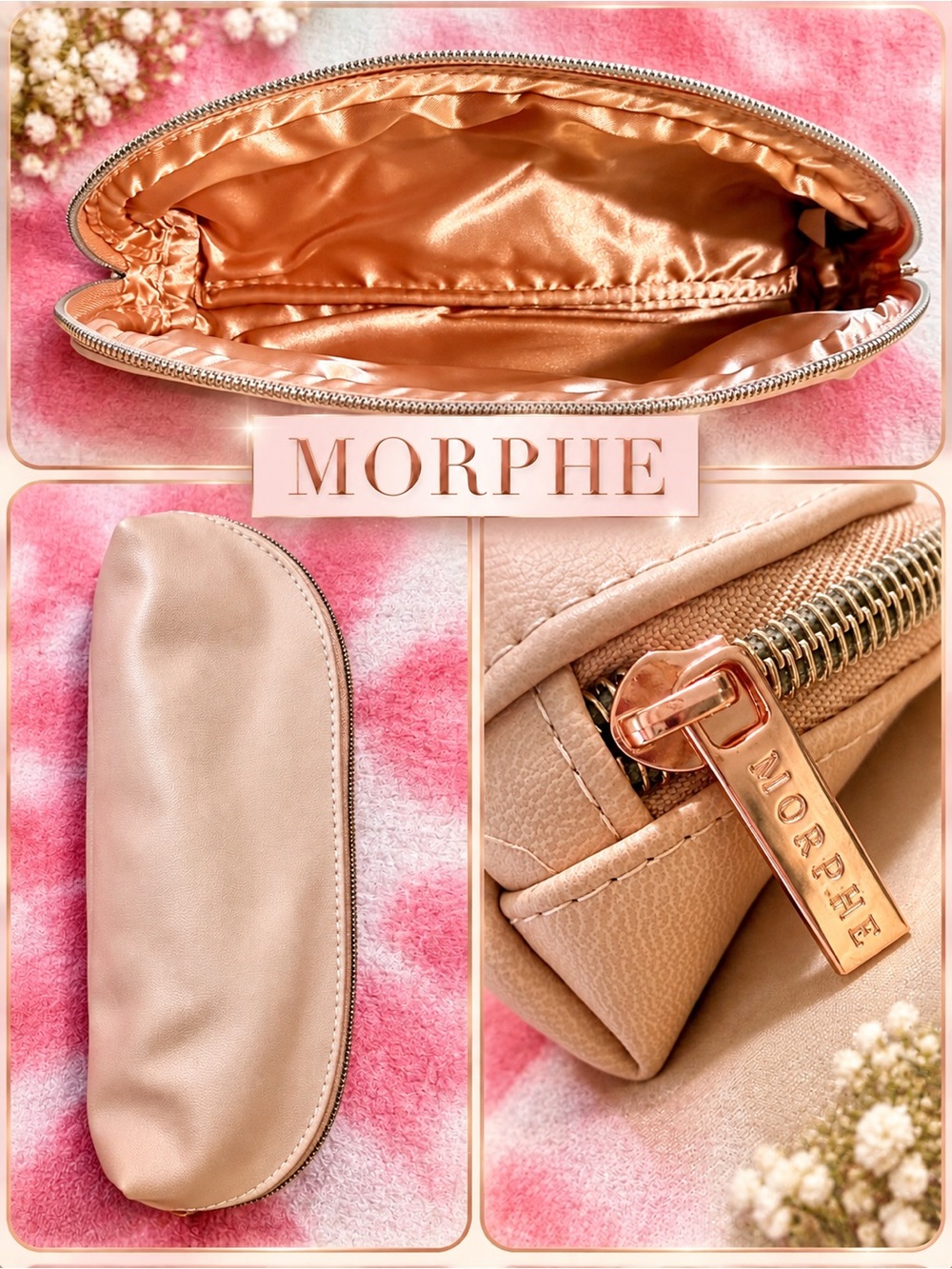 NEW Morphe Blush Pink Makeup Bag Cosmetic Pouch Metallic Rose Gold